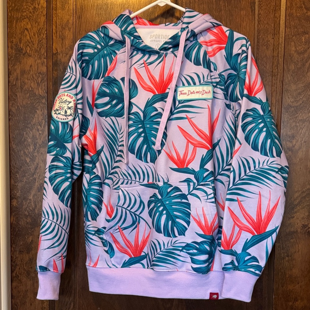 Three Dots and a Dash Chicago Leaf Print Men's Hoodie, Size Small